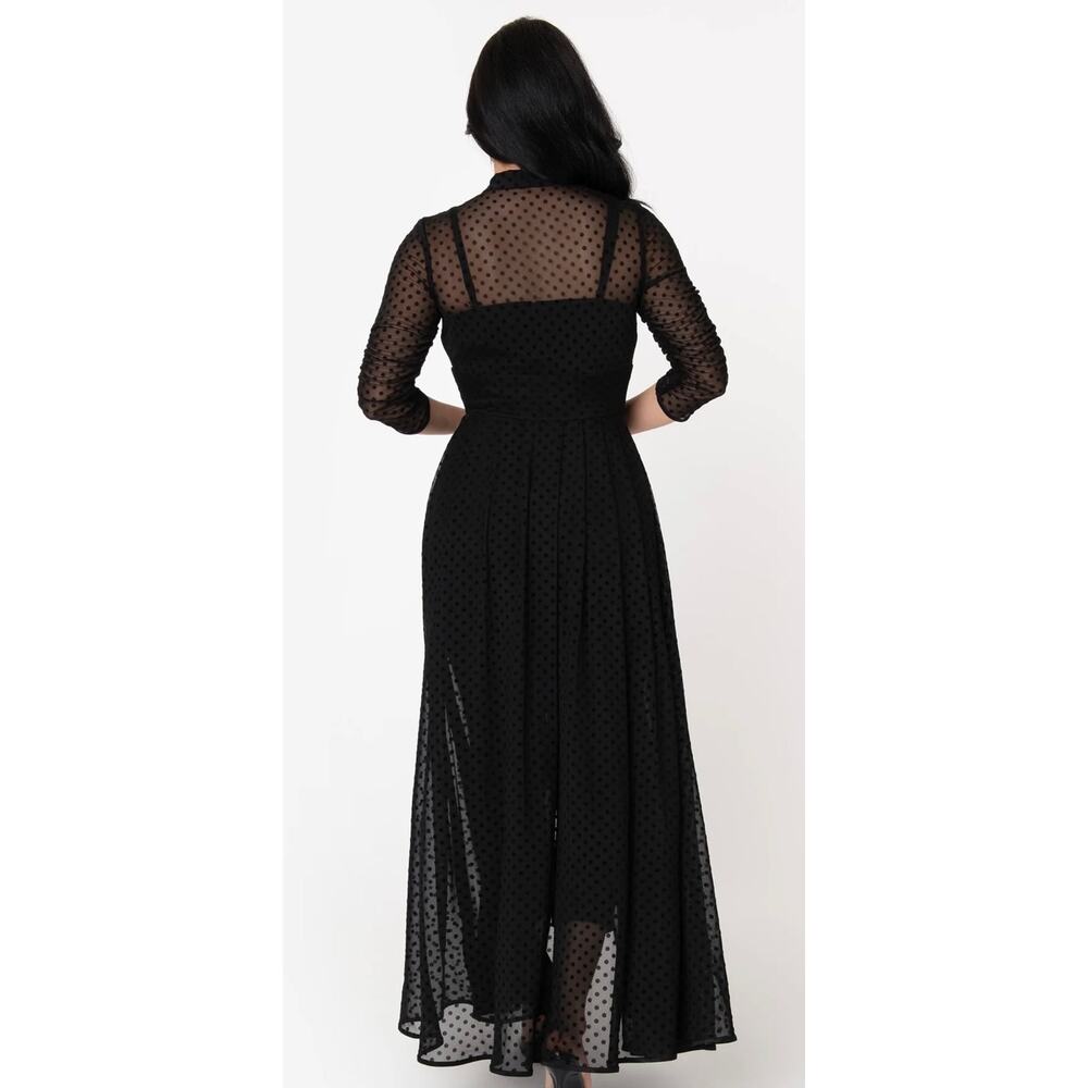 Unique Vintage Black Swiss Dot Starlet Duster XS NWT - Picture 3 of 9